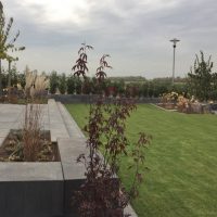 Gartenansicht - Rasenfläche mit Terrassen