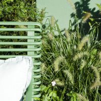 Gartengestaltung | Klassischer Garten | Gartenbank aus Metall und Ziergras