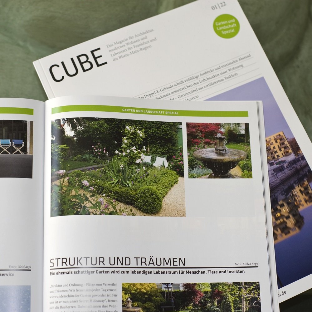 Artikel Cube Magazin Frankfurt - Garten in Maintal, Neugestaltung durch das Studio für Gartendesign und Freiraumplanung in Bruchköbel, Claudia Scherer und Silke Blum.